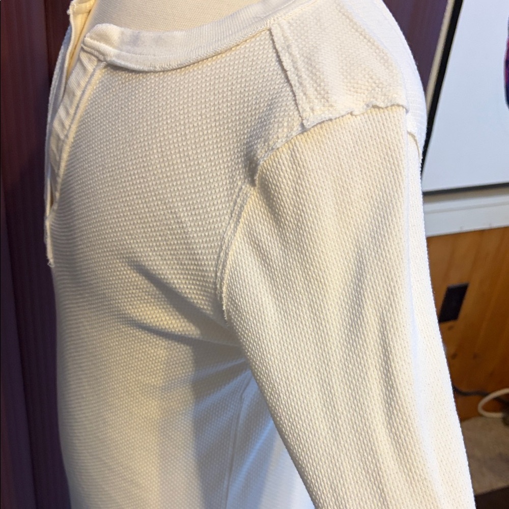 Free People Cream Thermal Top with Red & Pink Embroidered Cuffs - Picture 2 of 5